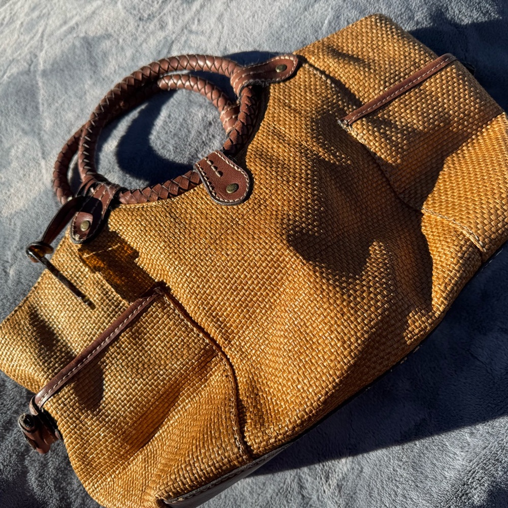 Fossil Woven Tan Handbag with Brown Accents